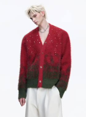 ArguE CulturE凛冬将至*防貂毛渐变撞色圣诞毛衣镶钻针织衫外套