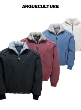 ArguE CulturE赤焰二代*重磅水洗帆布加绒加厚座山雕短宽夹克外套