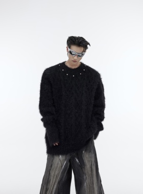 CulturE重磅小众金属纽扣设计感针织毛衣男女纯色宽松慵懒毛衫潮