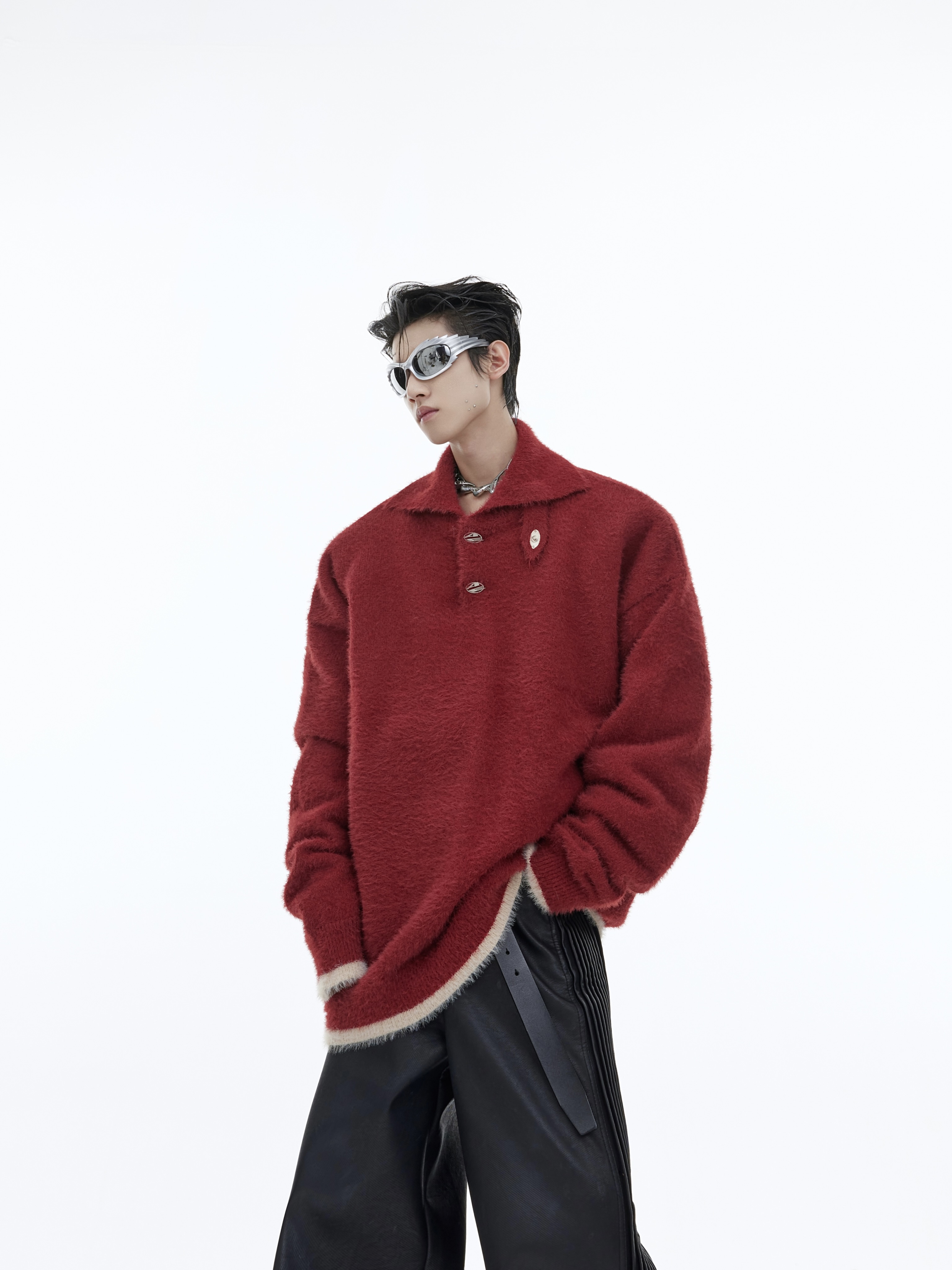 CULTURE宽松羊绒混纺翻领毛衣