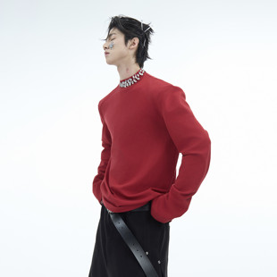 长袖 圆领套头宽松纯色修身 T恤男 CulturE重工亮钻设计打底衫 ArguE