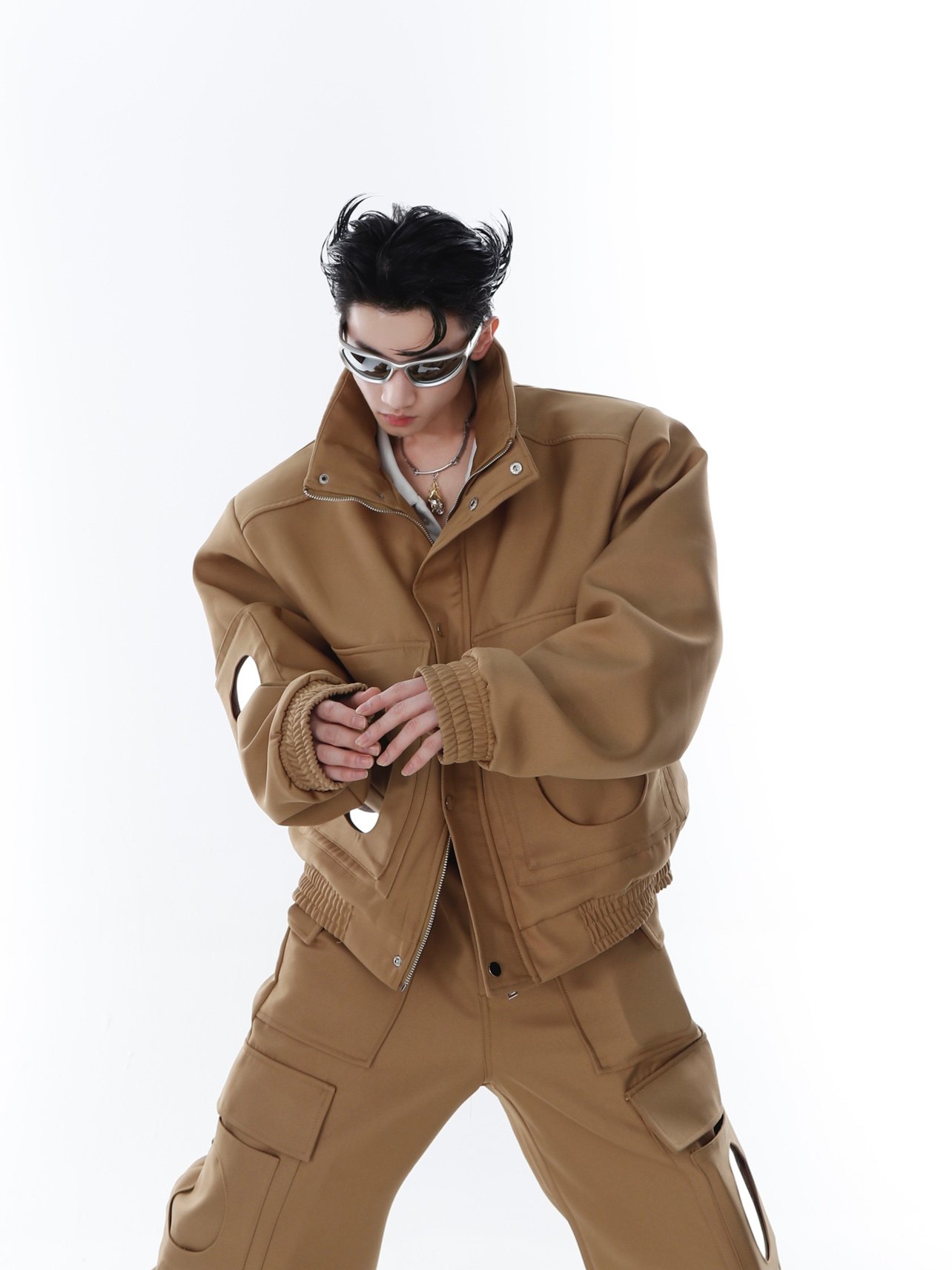 CulturE春季小众解构镜面拼接垫肩夹克设计短款大口袋外套上衣,男装,夹克,淘宝优惠券,粉丝福利购,淘宝优惠卷