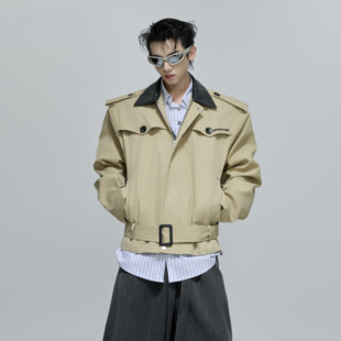 ArguE 风衣外套高级廓形夹克上衣 CulturE小众编织皮拼接撞色短款