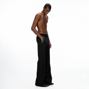 男直筒微喇高腰长裤 ArgueCulturE漫天流星 重工细闪水钻黑色西裤