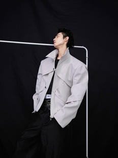 CulturE小众先锋液态金属亮面短款 夹克外套男重工设计感冲锋衣