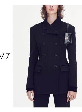 NEM7 毛呢外套女秋冬韩国小众设计款黑色修身双排扣西装