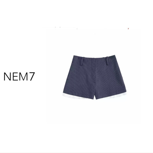 NEM7 2026【拼接条纹】百搭夏高腰休闲条纹百褶短裤