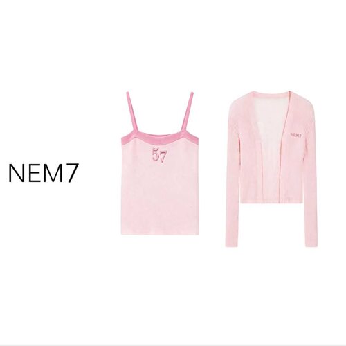 NEM7 2026【双拼粉粉】设计感气质双拼吊带显瘦开衫两件套