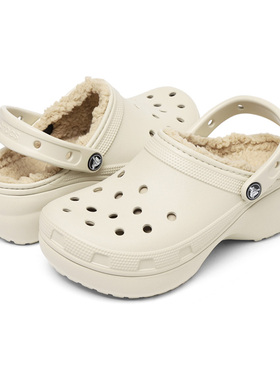 Crocs卡骆驰女鞋户外加绒保暖暖棉拖鞋厚底云朵洞洞鞋207938-2Y2