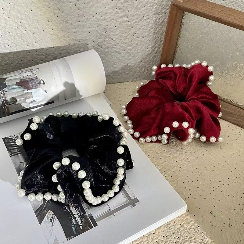 大号法式高级感丝绒珍珠发圈