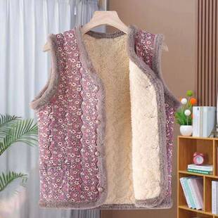 女款碎花中国风马甲2025新款流行毛领毛边设计外穿冬防寒棉坎肩