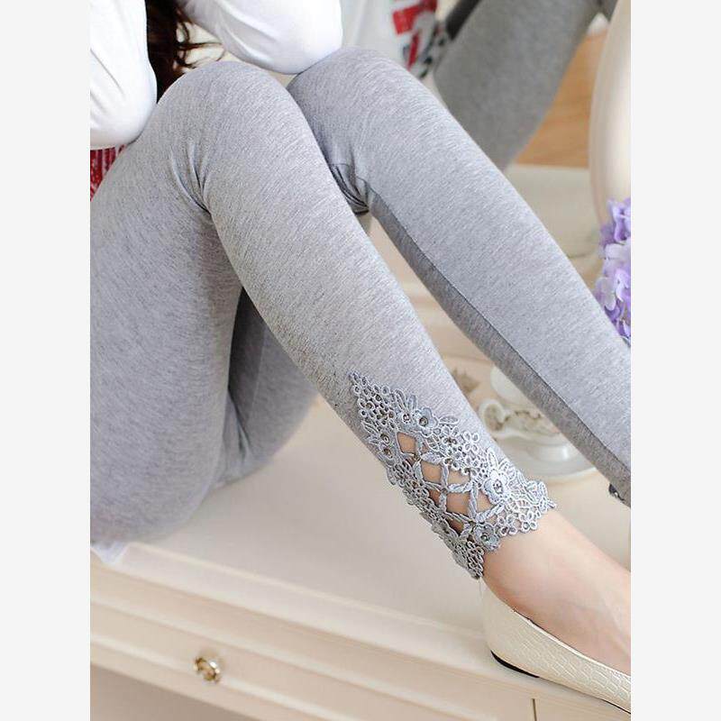 莫代尔打底裤九分春秋弹力外穿高腰大码蕾丝花边薄款纯棉小脚长裤