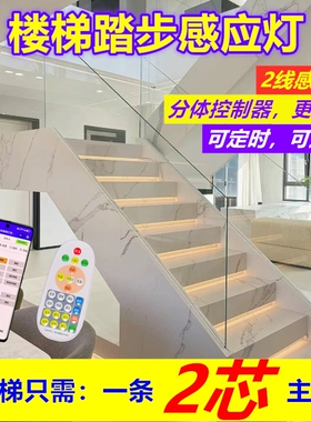 踏步灯新款两线PLC网红感应灯2线免布线楼梯灯控制器别墅台阶灯带