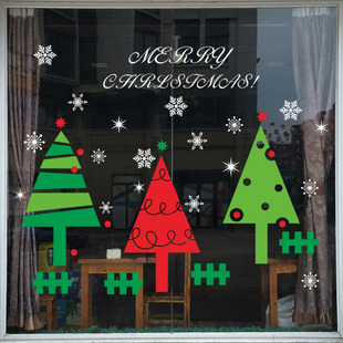 欢度圣诞节雪花树元旦圣诞树商场饭店铺橱窗玻璃圣诞贴纸墙UV贴画
