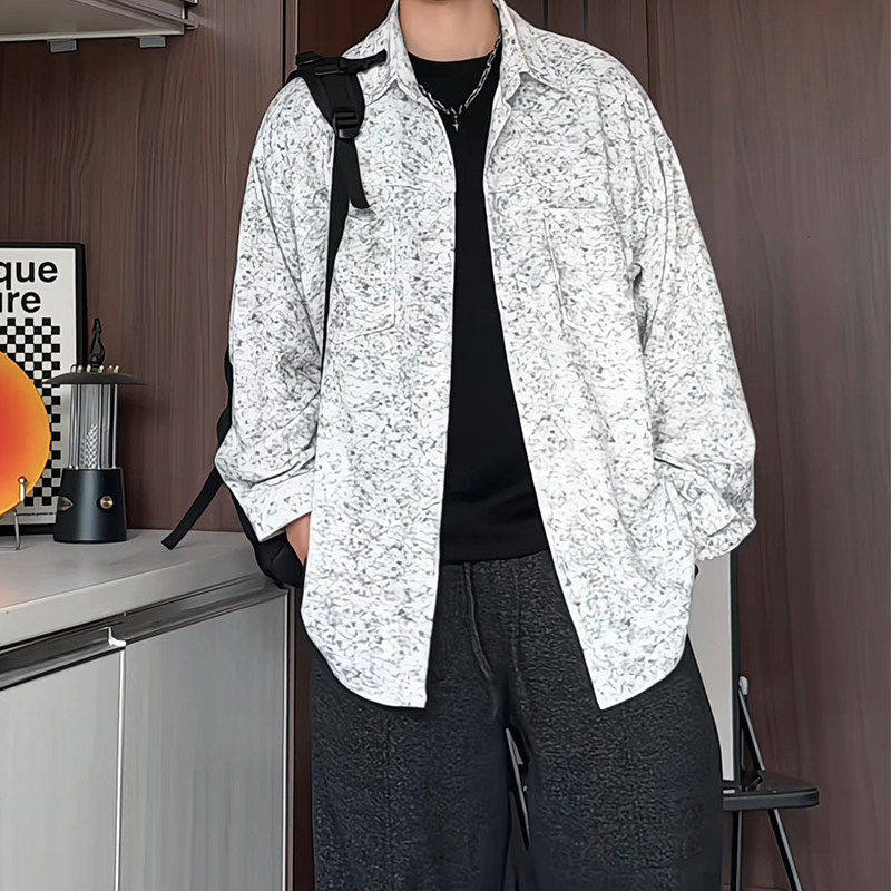 春装新款休闲衬衫男宽松复古百搭上衣潮流男装扎染长袖衬衣潮外套