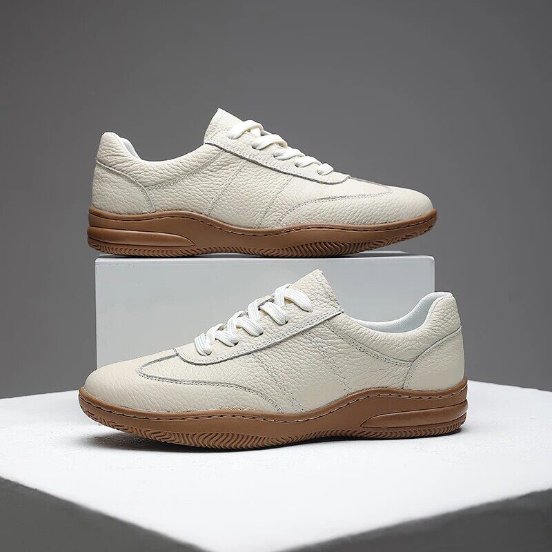 王师傅手工鞋头层牛皮透气板鞋男夏季休闲运动鞋牛筋底耐磨小白鞋