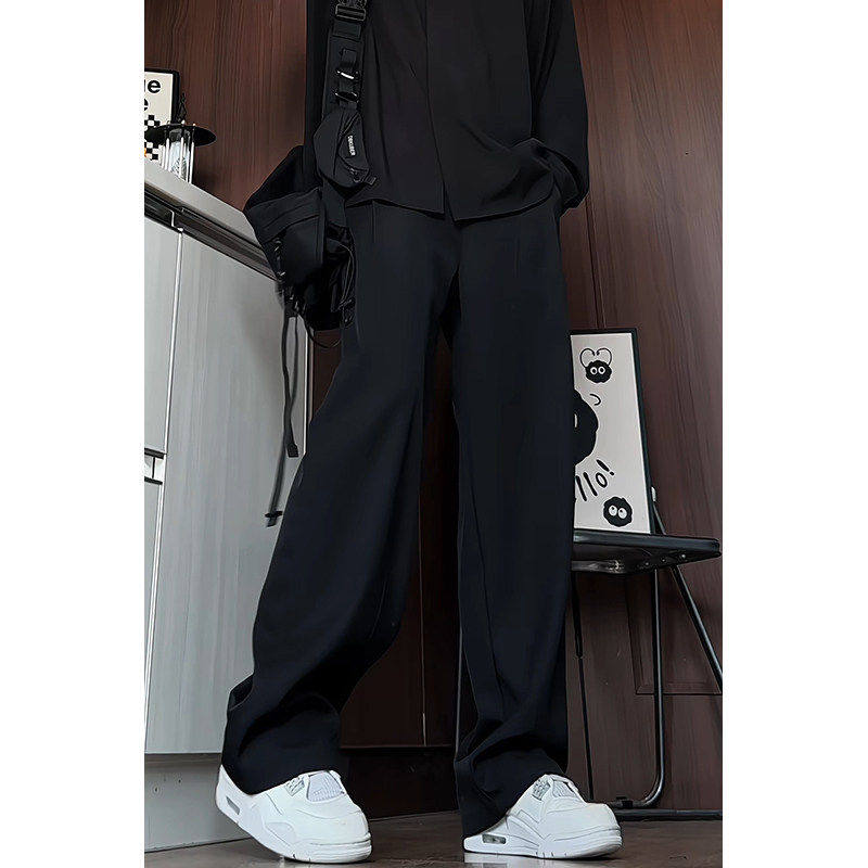 春装新款垂感男士西裤男宽松垂感休闲裤直筒裤简约纯色大码长裤子