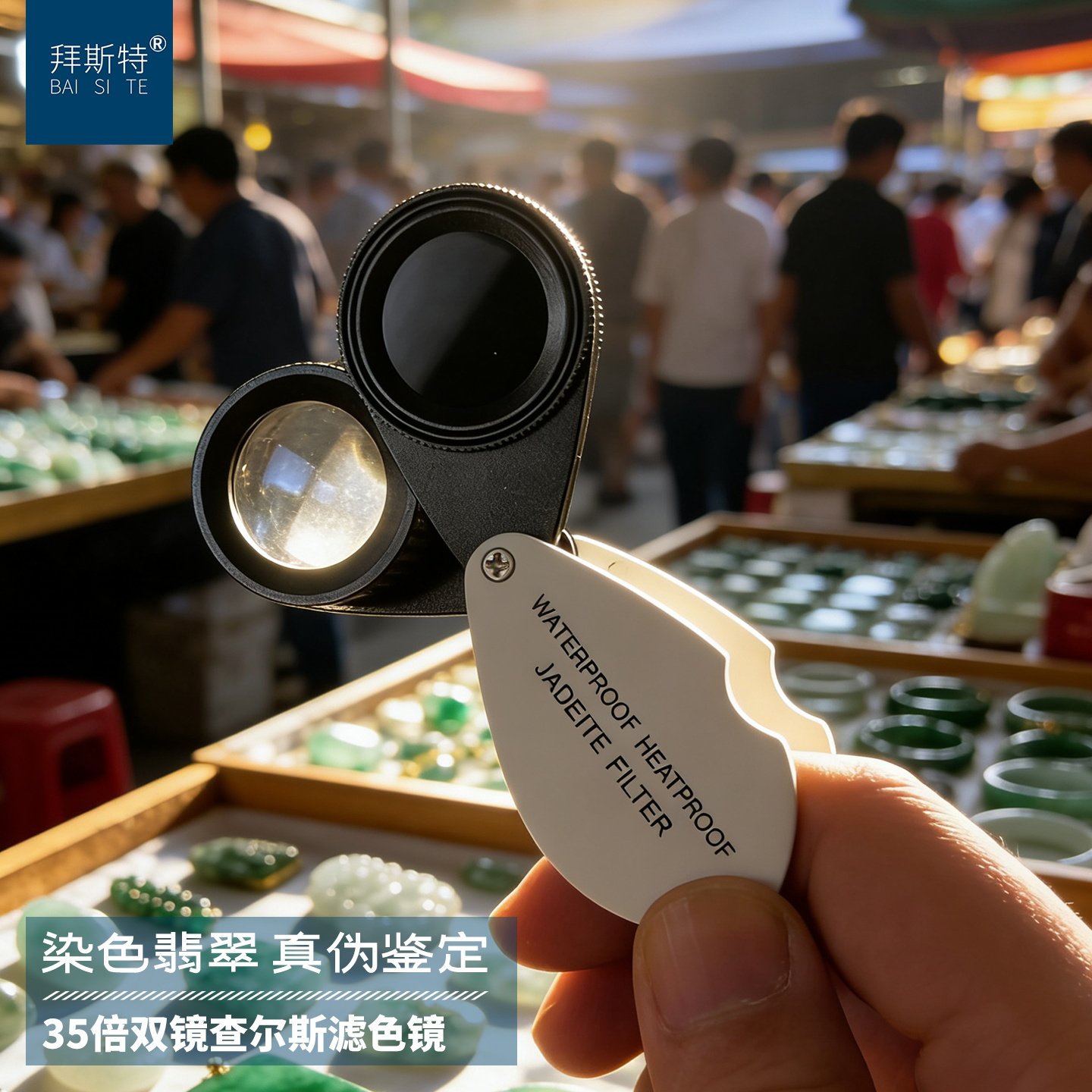 专业鉴定翡翠染色C货和田玉假皮珠宝检测高清35倍放大镜手持折叠
