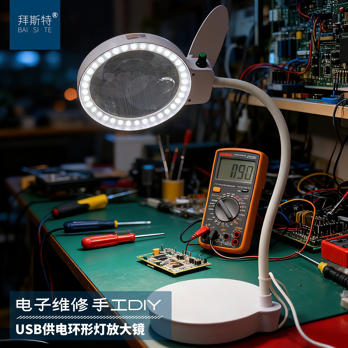 台式放大镜带led灯维修纹绣高清20倍老人阅读10倍手机电子路板