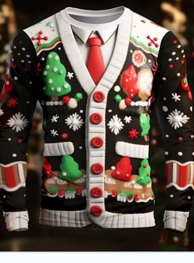 Christmas Snowflake Pattern men's T-shirt Casual Loose Round