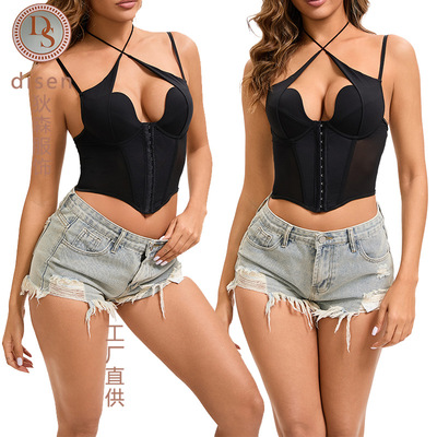 Sexy Belt Cup Neck Belly Corset Vest Body-shaping Jacket