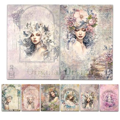 Rice Paper Original Design Girl Flowers Retro Scrapbooking D