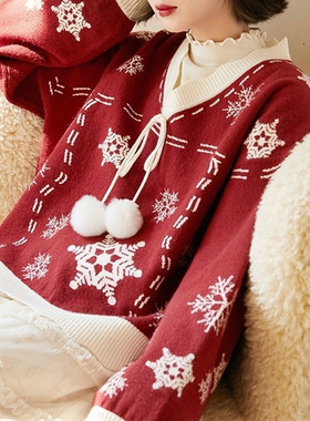 New Year Christmas Atmosphere Knitted Sweater Women's 2025 A
