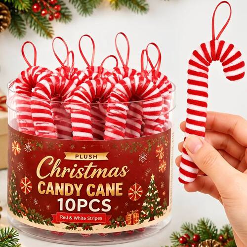 10/1PCS Xmas Tree Candy Cane Pendants Red White Velvet Candy