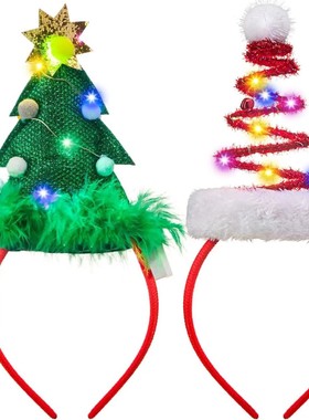 2 PCS Lighted Christmas Headbands with LED lights in Springy