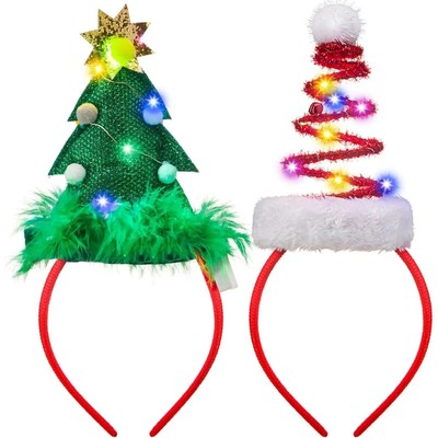 2 PCS Lighted Christmas Headbands with LED lights in Springy