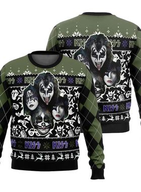 Women's Winter Ugly Round-Neck Sweatshirt KISS Band Christma