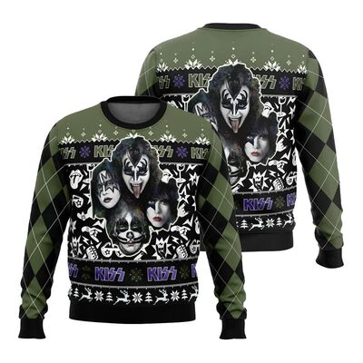 Women's Winter Ugly Round-Neck Sweatshirt KISS Band Christma