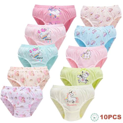 2/5/10Pcs Girls Cotton Panties Cute Cat Unicorn Rainbow Vari