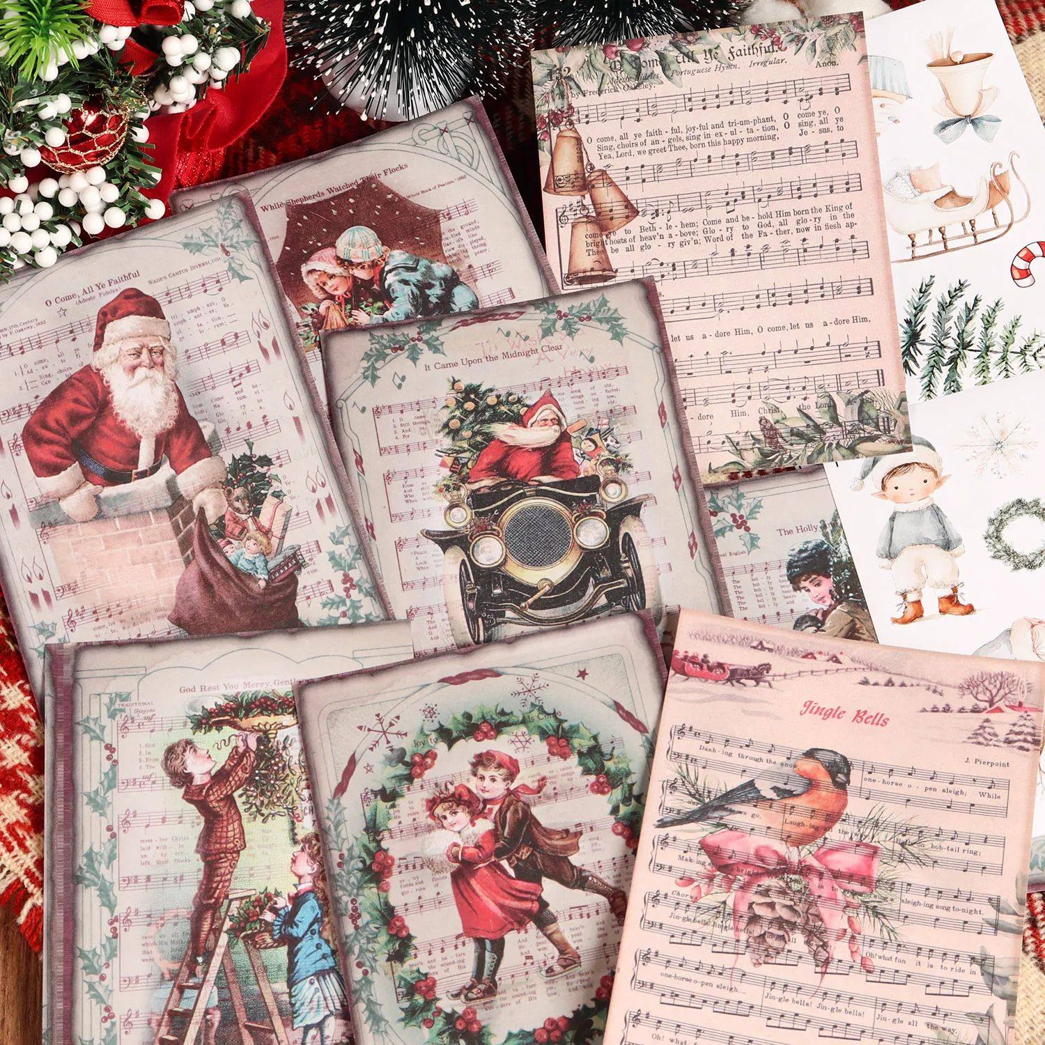 64pieces(32Papers and 32stickers)Vintage Music Christmas Thi