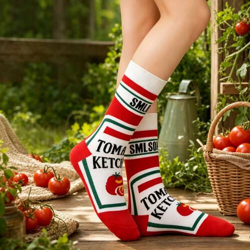 1 Pair Funny Tomato Ketchup Printed Mid-Calf Men Socks Suit