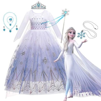 Disney Kid Girls Cosplay Frozen Elsa Mesh Costumes Snow Quee