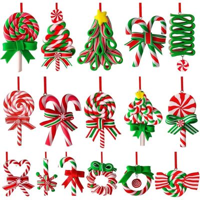 16/32Pcs Christmas Lollipop Ornaments Colorful Wood Candy Ca
