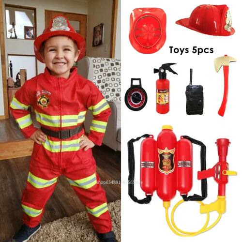 Children Fireman Cosplay Costume Boys Girls Halloween Carniv