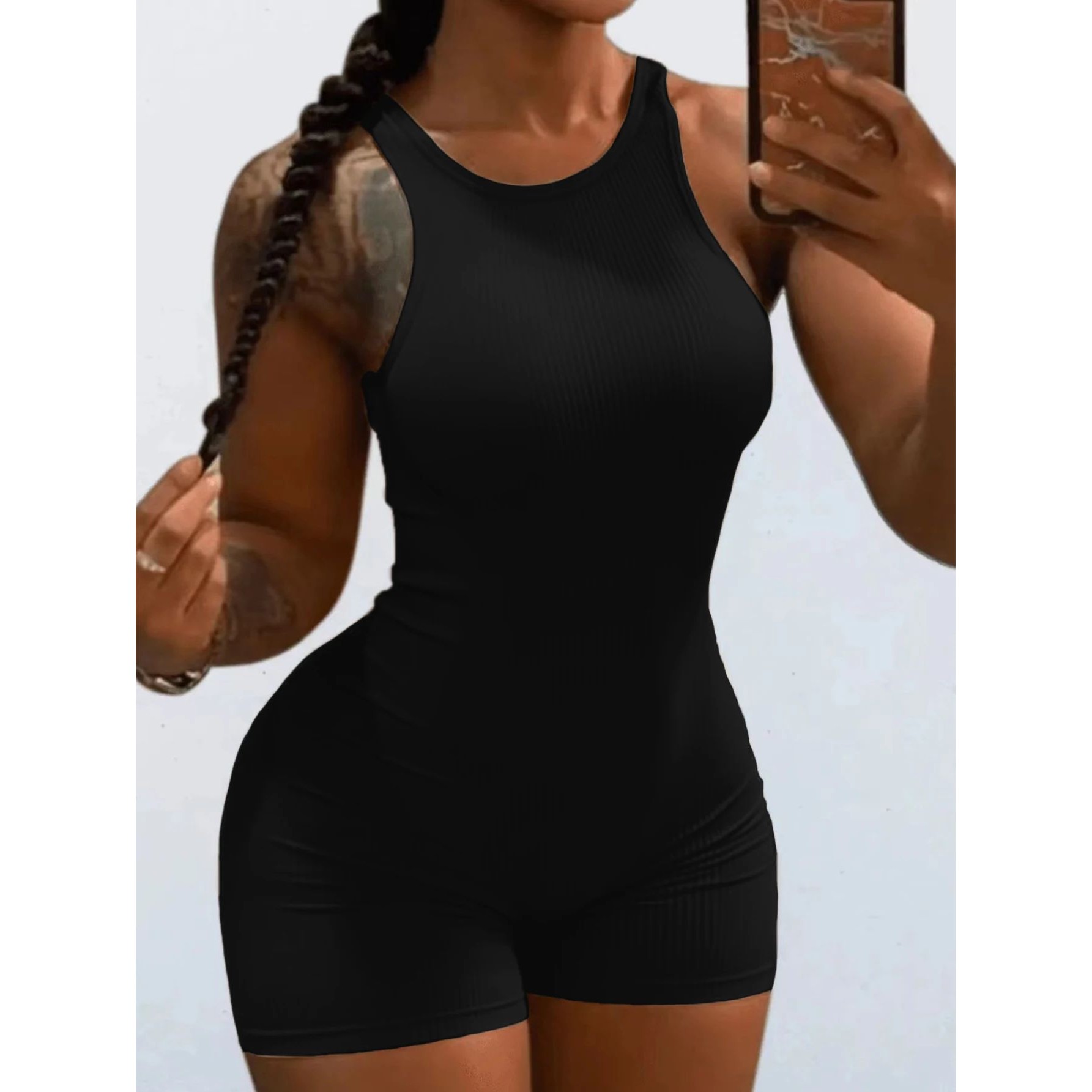 Basic Rib Knit Cami Skinny Romper Women Summer Casual Solid