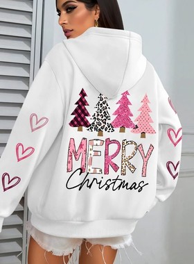 Merry Christmas Tree Print AllMatch Men Women Hooded Sweatsh