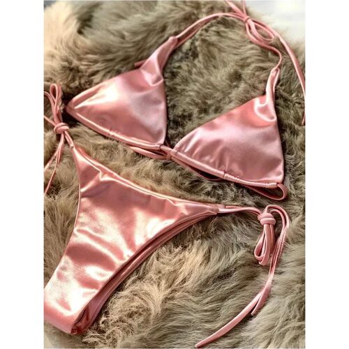 Halter Brazilian Metallic Satin Bikini Women Swimwear Female