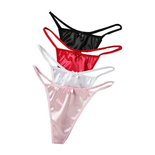 1/3Pcs Women Satin Thong Underwear Sexy Low Waist Bow G-stri