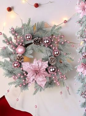 Christmas Pink Wreath Decor with Balls Artificial Plant Ratt