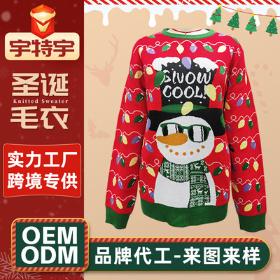 Crewneck Christmas Jacquard Knitted Sweater Christmas Snowma
