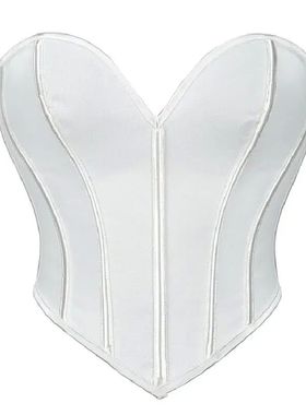 White Corset Crop Tops Lace Up Overbust Bustier Strapless Of