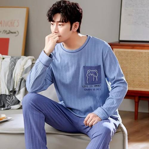 Cotton Pajamas Sets Men Long Sleeve Pijama Set for Male S-XX