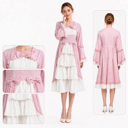 Women Medieval Renaissance Gothic Lolita Dress Square Neck B
