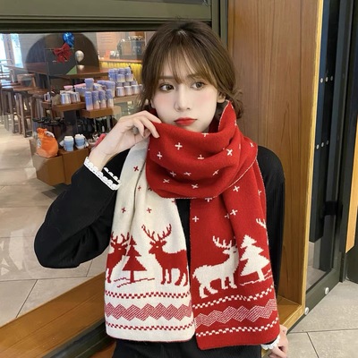 Red Christmas Tree Knitted Scarf Women's Autumn And Winter W
