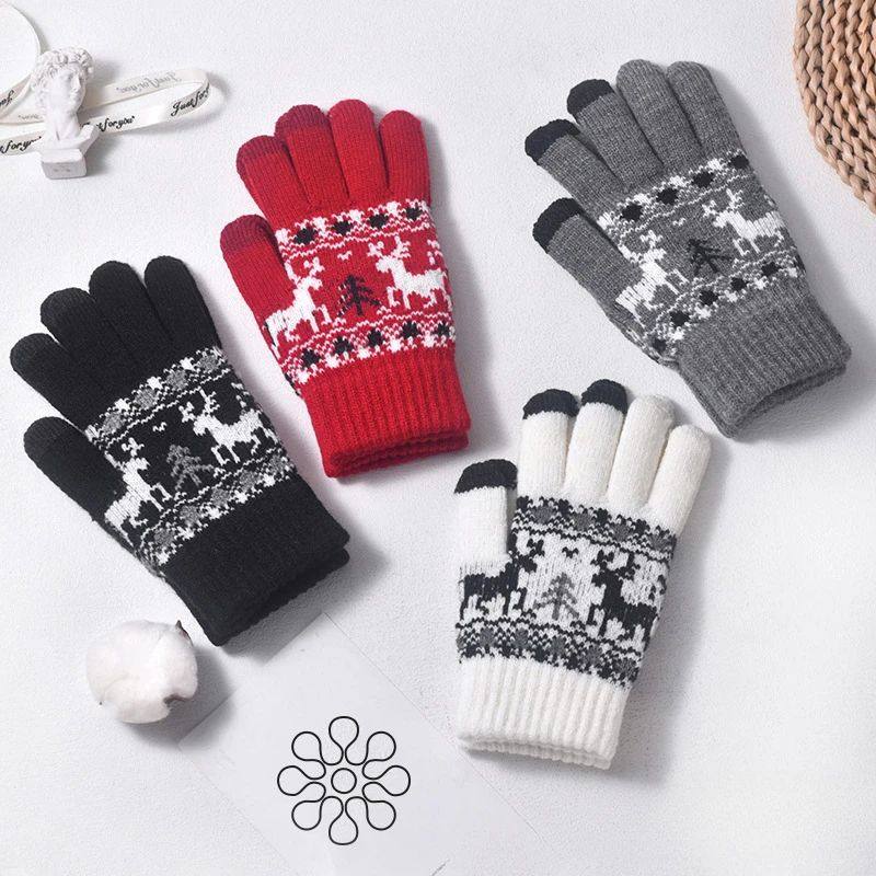 Christmas Tree Reindeer Pattern Touchscreen Gloves Winter Th