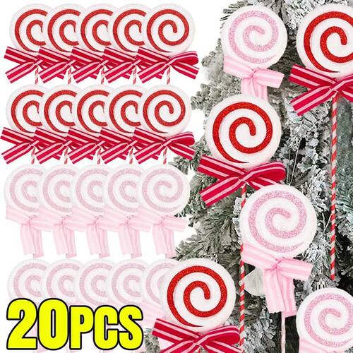 Christmas Lollipop Ornaments Plastic Glittery Candy Cane Xma